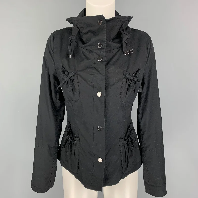 ADOLFO DOMINGUEZ Size 4 Black Cotton Snaps Jacket Cotton Fabric Linen Fabric Terry Fabric ADOLFO DOMINGUEZ Size 4 Black Cotton Snaps Jacket Cotton Fabric Linen Fabric Terry Fabric