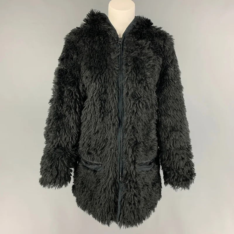ADRIENNE LANDAU Size S Black Modacrylic Hooded Jacket Oversized Jacket Tailored Jacket Straight Jacket ADRIENNE LANDAU Size S Black Modacrylic Hooded Jacket Oversized Jacket Tailored Jacket Straight Jacket