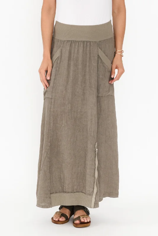 Ani Taupe Linen Pocket Maxi Skirt lace skirt delicate