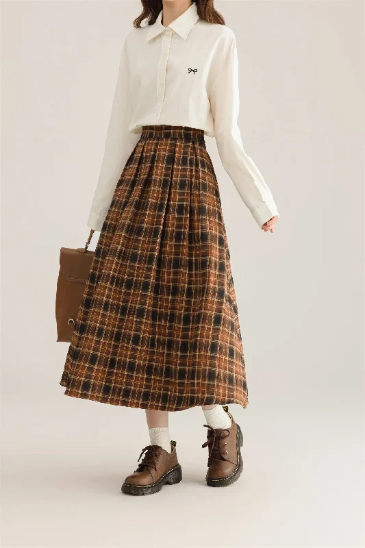 Autumnal Plaid Midi Skirt (3 Colors) cashmere skirt fine