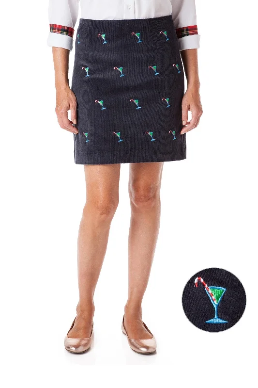 Ali Skirt Corduroy Nantucket Navy with Martini Candy Cane leather skirt sleek