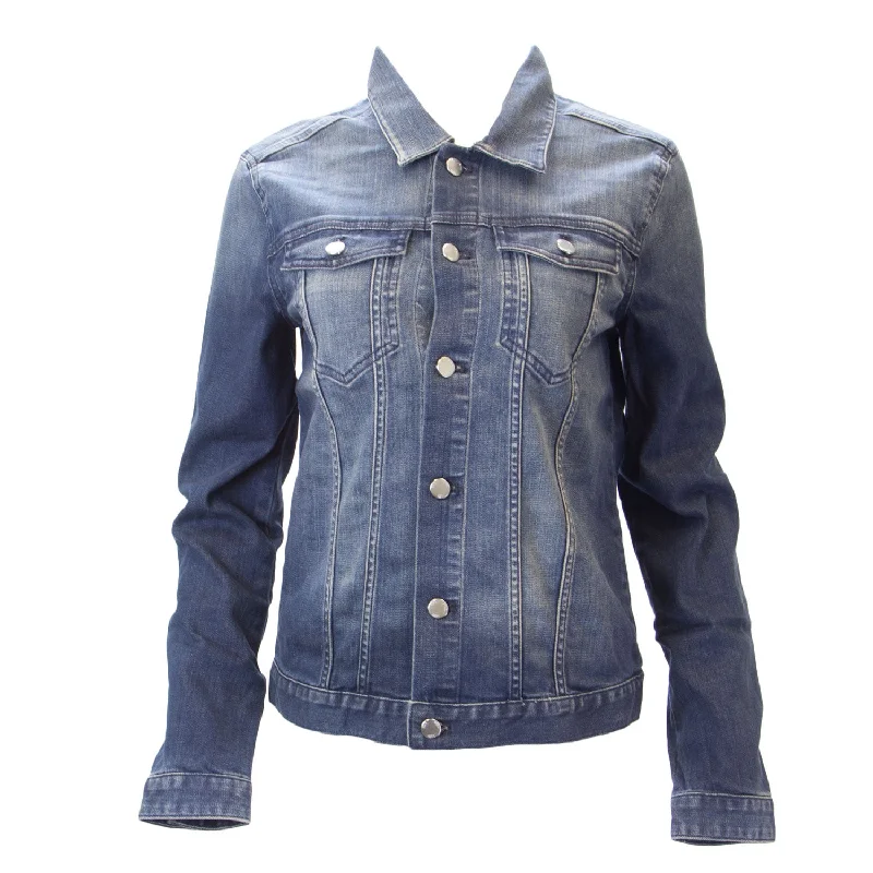BLK DNM Women's Washed Mended Blue Jeans Jacket 6 #WK010501 $280 NWT Front Pockets Side Pockets Patch Pockets BLK DNM Women's Washed Mended Blue Jeans Jacket 6 #WK010501 $280 NWT Front Pockets Side Pockets Patch Pockets