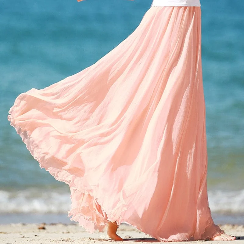 Boho Ruffled Chiffon Skirt belted skirt waist