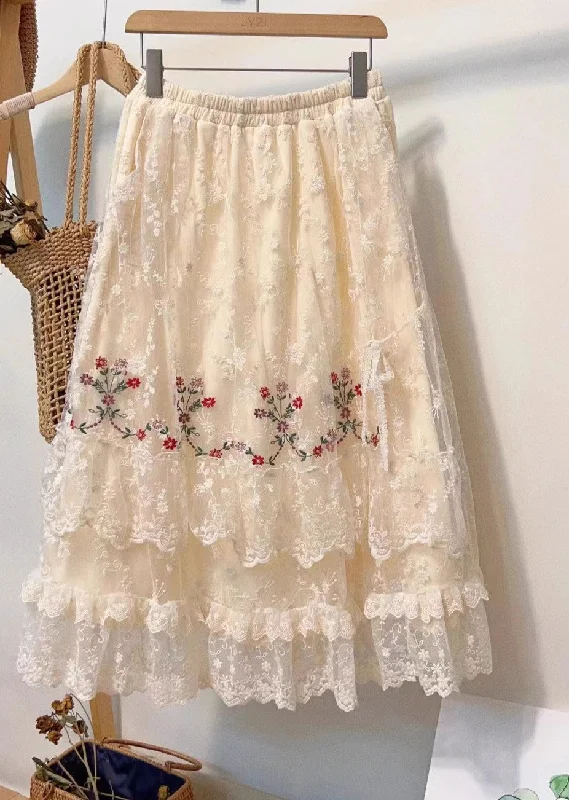 Cottagecore Embroidery Lace Skirt high slit skirt