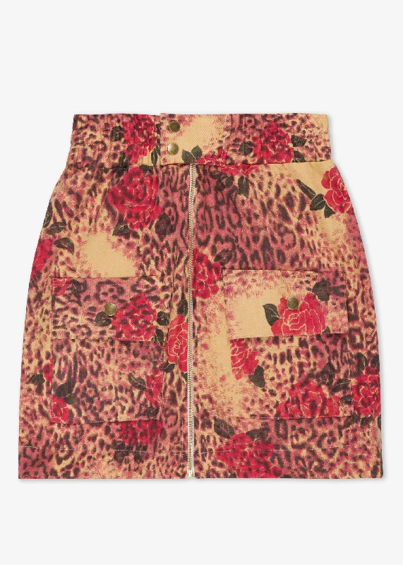 LEOPARD ROSE DENIM SKIRT breathable skirt fabric