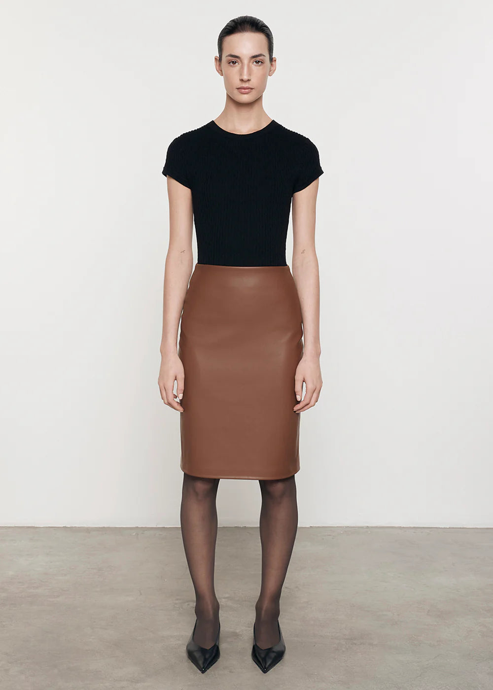 Enza Costa Knee Length Leather Skirt LM6106 pencil skirt chic