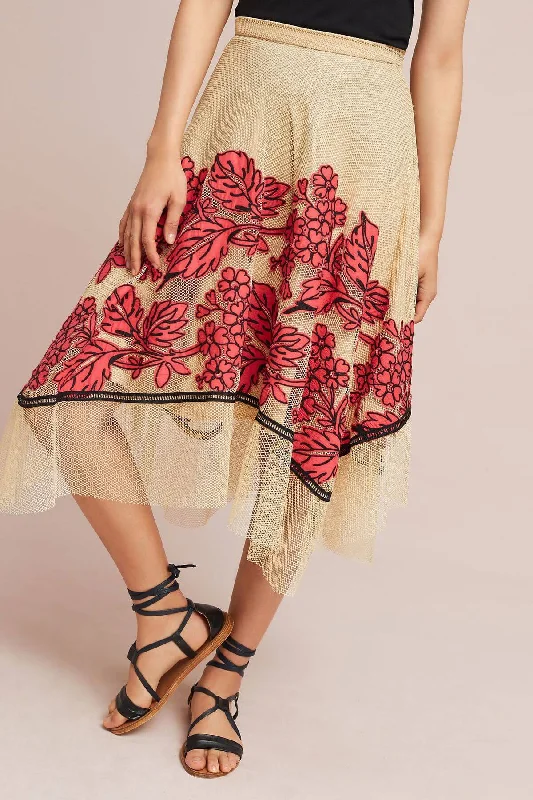 Dorset Skirt - Floral Netted Skirt - Red/Blue modal blend skirt