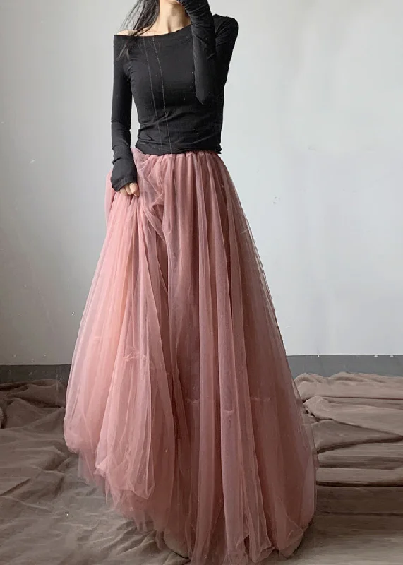 French Pink Asymmetrical wrinkled tulle Skirt Winter boho skirt vibe