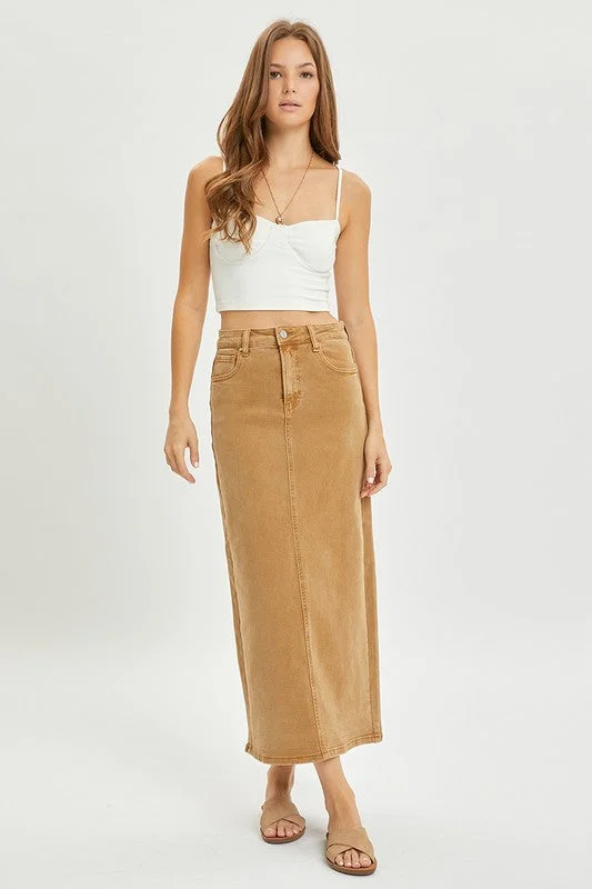 HIGH RISE BACK SLIT MAXI SKIRT - S - 3X silk skirt smooth