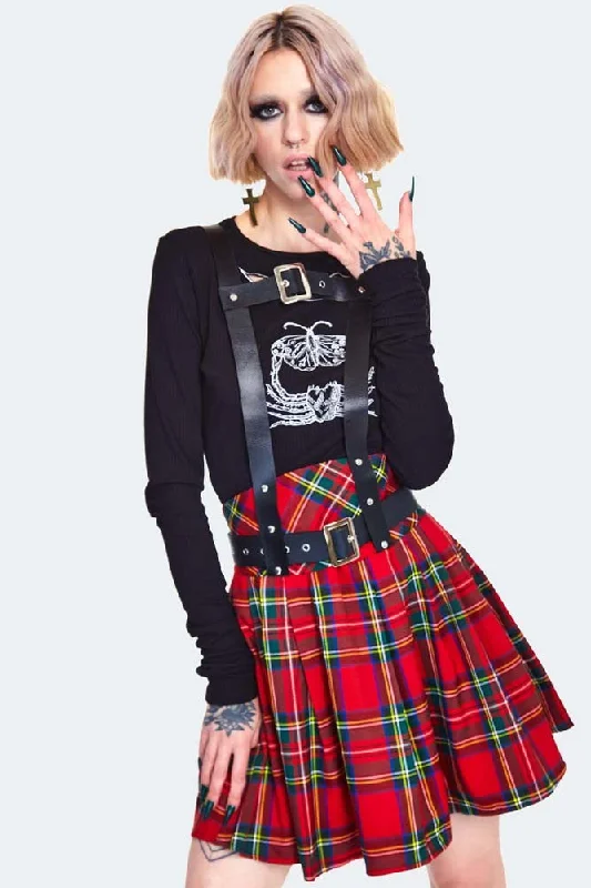 High Waisted Tartan Pleated Skirt leather skirt sleek