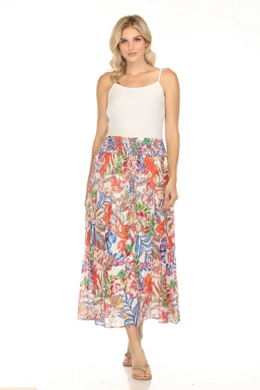 Johnny Was Workshop Floral Smocked Waist Maxi Skirt W72124 cashmere skirt plush