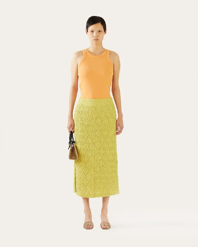 Justine Skirt Lace Floral Lime linen skirt relaxed