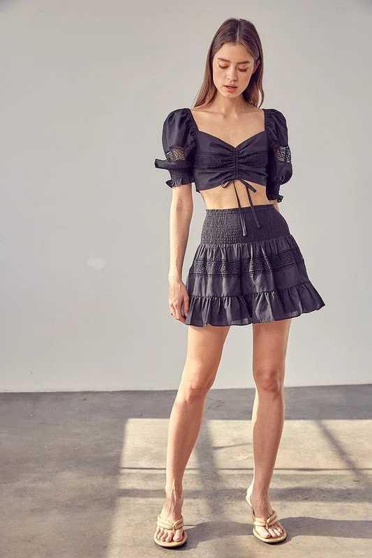 Lace Trim Detail Mini Skirt asymmetrical skirt cut