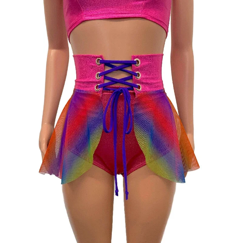 Lace-Up Corset Skirt - Rainbow Mesh w/Pink Sparkle velvet skirt luxurious