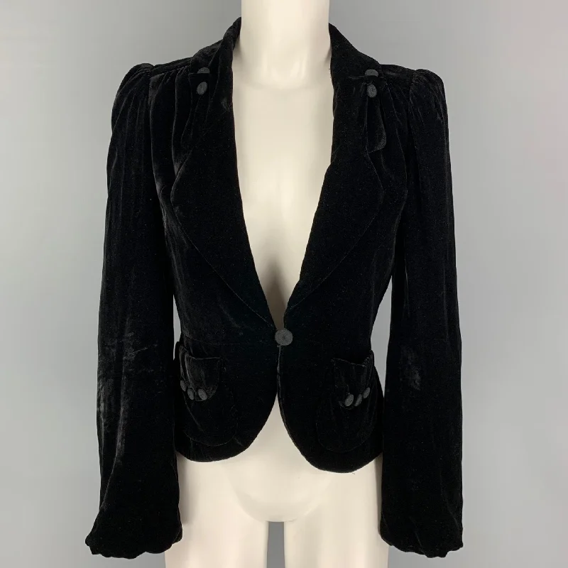 MARC JACOBS Size 2 Black Rayon Blend Velvet Jacket Appliqued Jacket Beaded Jacket Sequined Jacket MARC JACOBS Size 2 Black Rayon Blend Velvet Jacket Appliqued Jacket Beaded Jacket Sequined Jacket