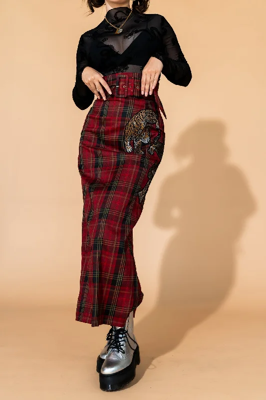 Mischief Maker Plaid Skirt in Red silk skirt elegant