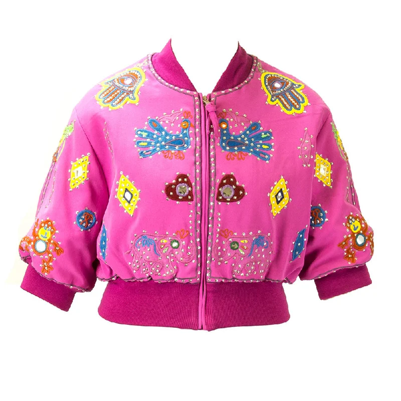 Moschino Couture Hamsa Cropped Jacket IT 48 Pink Stand-Up Collar Roll-Neck Collar Turtle Neck Moschino Couture Hamsa Cropped Jacket IT 48 Pink Stand-Up Collar Roll-Neck Collar Turtle Neck