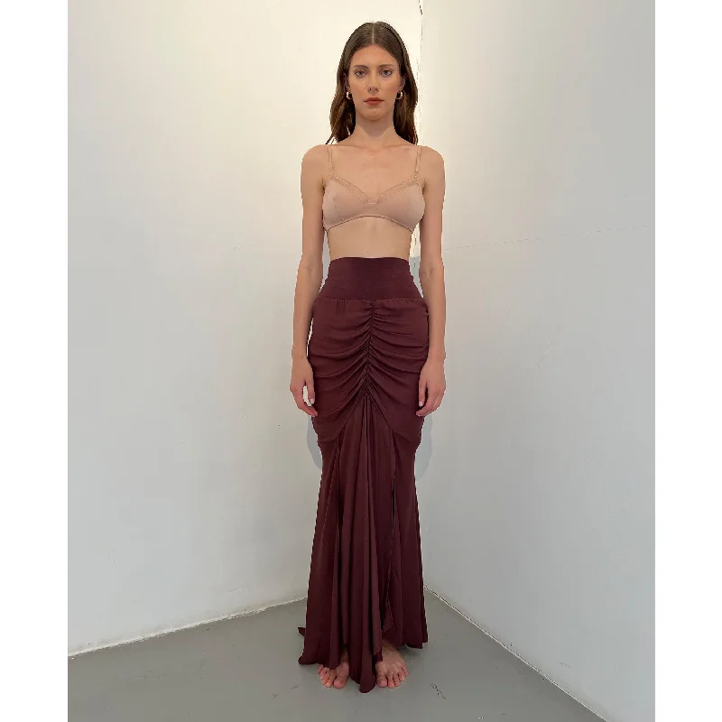 Oxblood Brown Modal Panel Skirt corduroy skirt durable