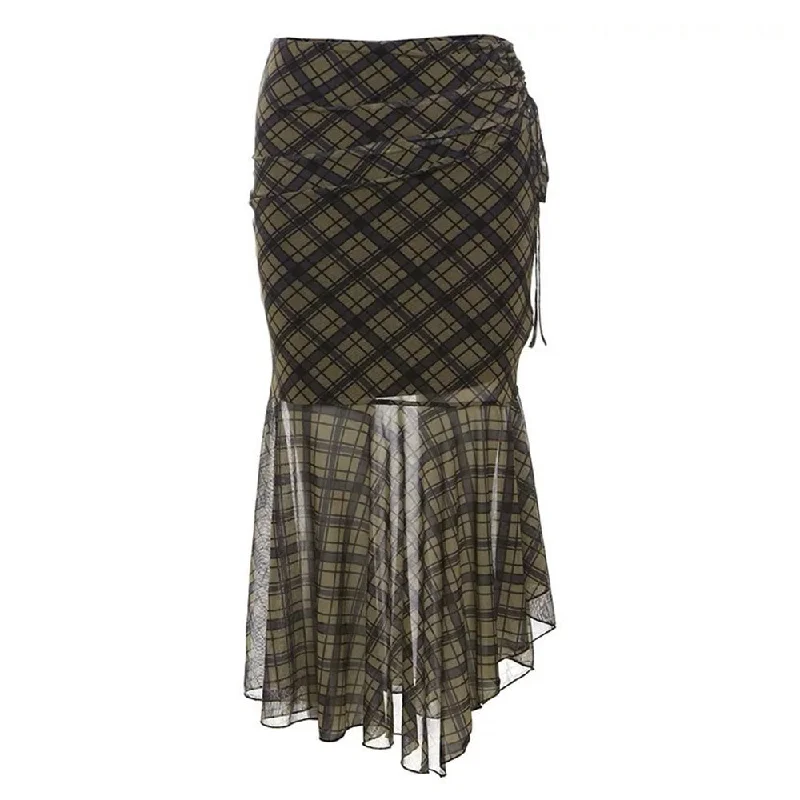 Plaid Asymmetrical Mesh Skirt lace skirt romantic