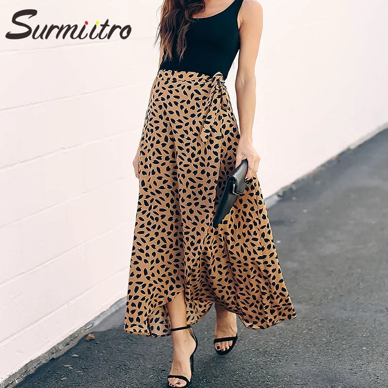 Polka Dot Print Long Maxi Summer Skirt Women Fashion White Black Split High Waist pleated skirt texture