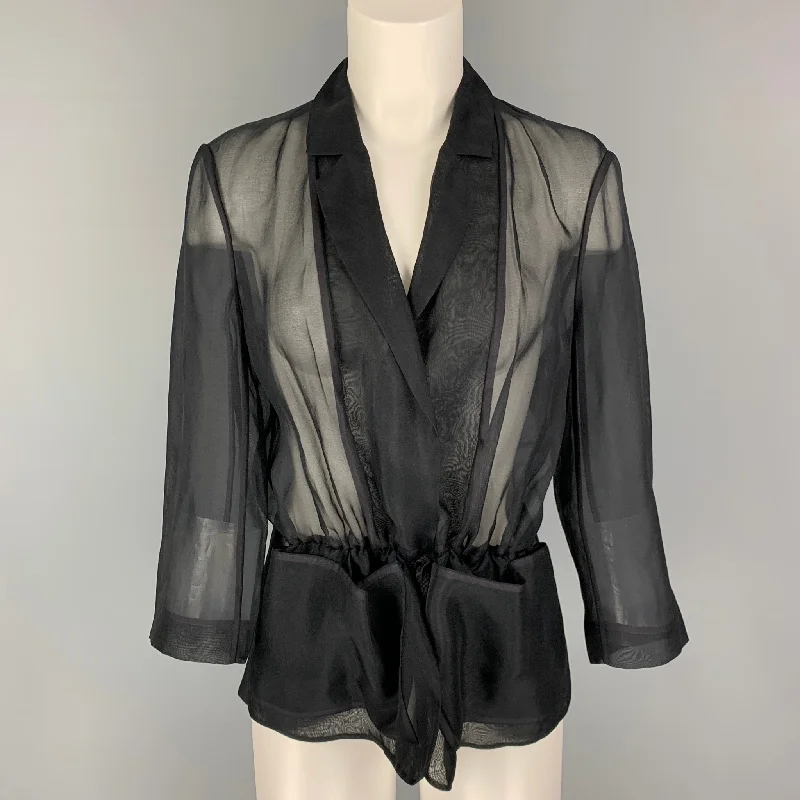 PORTS 1961 Size 10 Black Silk See Through Notch Lapel Jacket Elasticated Jacket Padded Jacket Insulated Jacket