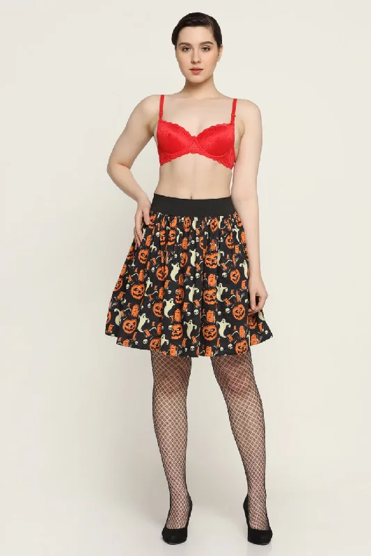 Pumpkin ghost  printed Skirt a-line skirt cut