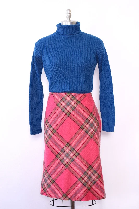 Raspberry Plaid Bias Skirt M high waist skirt