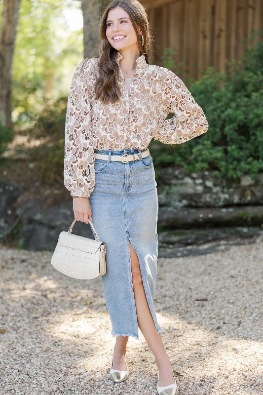 Ready And Radiant Medium Wash Denim Midi Skirt wrap skirt elegant