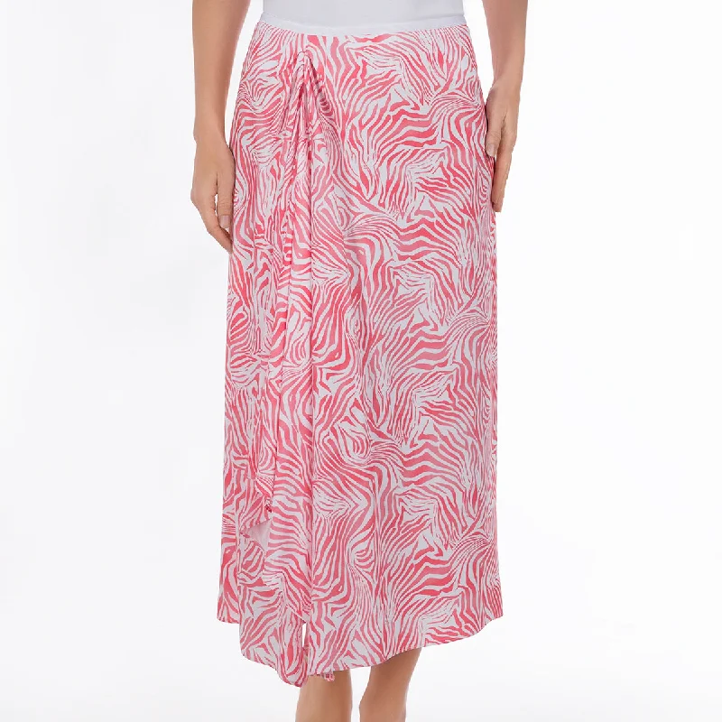 Ruched Midi Skirt in Coral Zebra Waves cashmere skirt soft