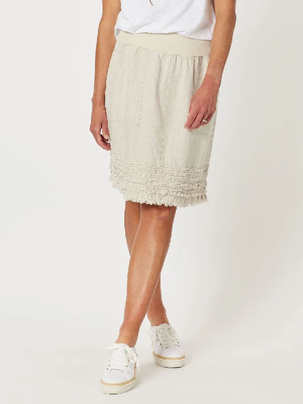 Mimi Linen Ruffle Hem Skirt - Natural silk skirt lustrous