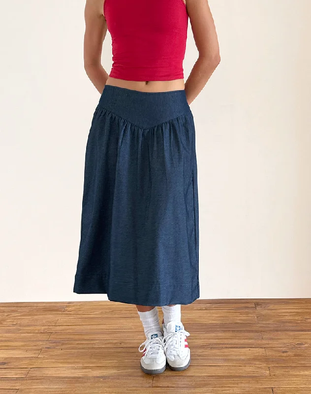 Seraya Midi Skirt in Denim Chambray Indigo midi skirt versatile