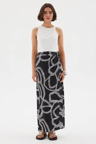 Sgraffito Wrap Maxi Skirt high waist skirt