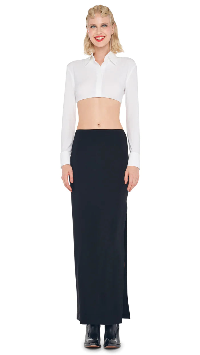 Side Slit Long Skirt - Black linen skirt airy