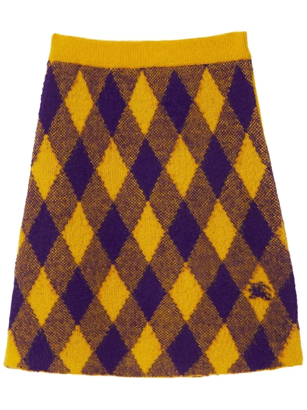 Argyle check-pattern knitted skirt midi skirt versatile