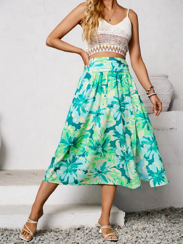 Slit Printed Midi Skirt seamless skirt comfort