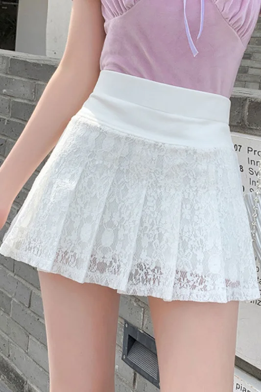 Solid Color Lace Pleated Skirt wrap skirt elegant