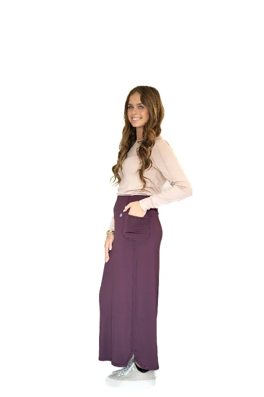 Sport Pocket Skirt 35"- Eggplant silk skirt elegant