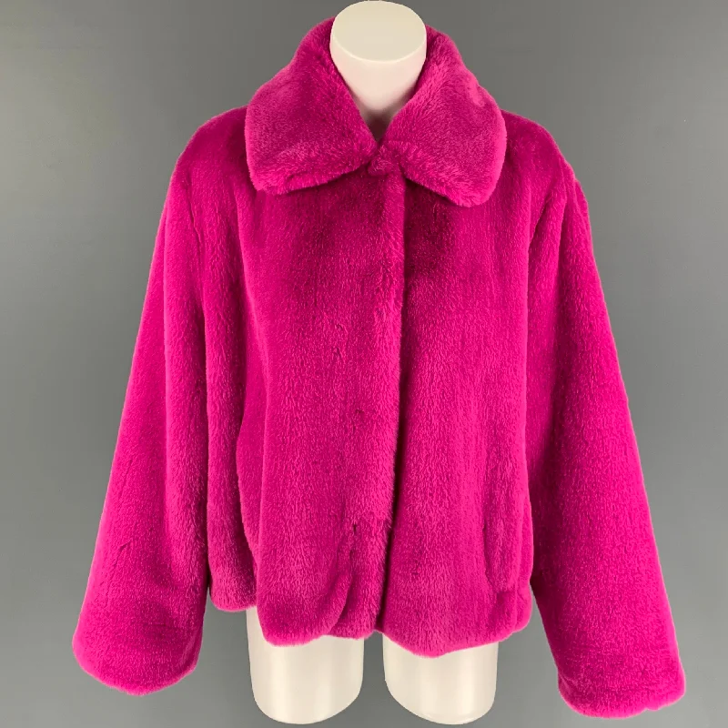 STAND STUDIO Size M Pink Faux Fur Notch Lapel Marcella Jacket A-Line Jacket Boat Neck Shawl Collar STAND STUDIO Size M Pink Faux Fur Notch Lapel Marcella Jacket A-Line Jacket Boat Neck Shawl Collar