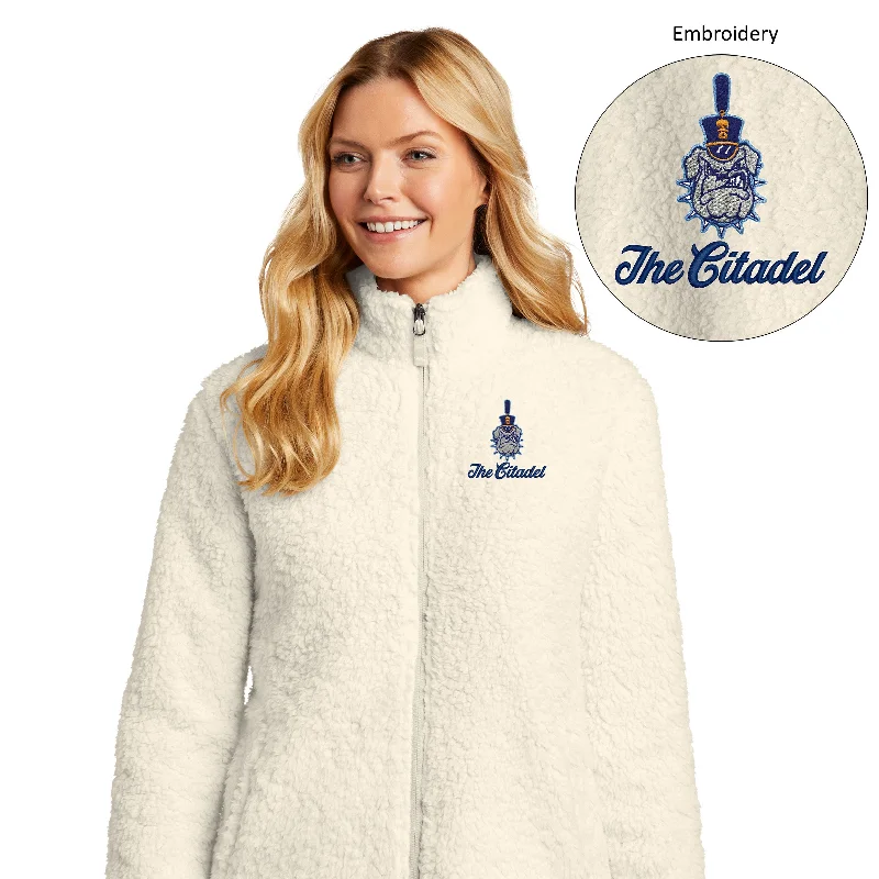 The Citadel Spike Logo, Ladies Cozy Fleece, Full Zip Jacket Trench Coat Raincoat Waterproof Jacket The Citadel Spike Logo, Ladies Cozy Fleece, Full Zip Jacket Trench Coat Raincoat Waterproof Jacket