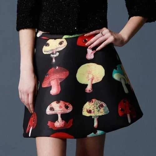 Trendy Style Mushroom Pattern Thicken Skirt For Women - Black M chiffon skirt delicate