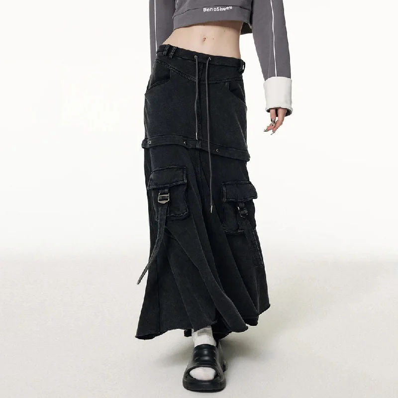 Versatile Two-Way Detachable Black Denim Skirt breathable skirt fabric