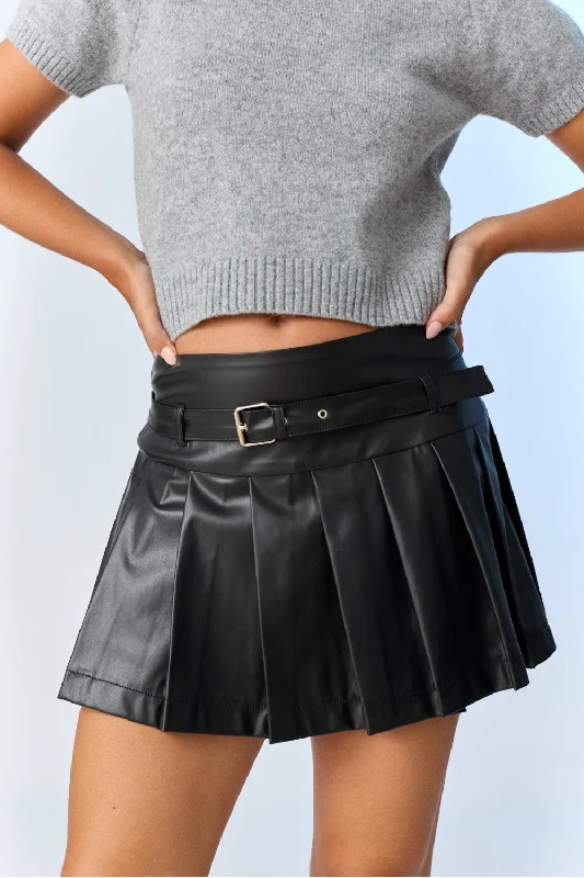 Violet Pleated Faux Leather Skort denim skirt fashionable