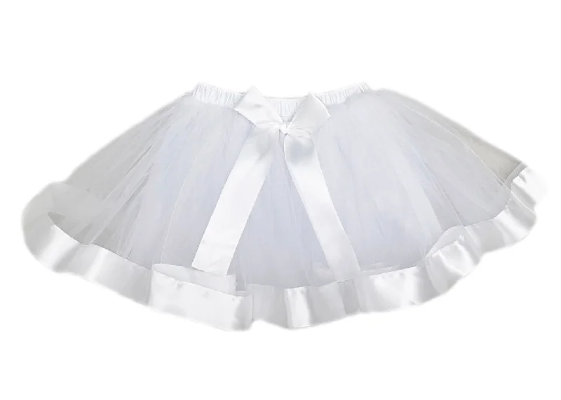 White Wide Ribbon Tutu Skirt ribbed skirt waist