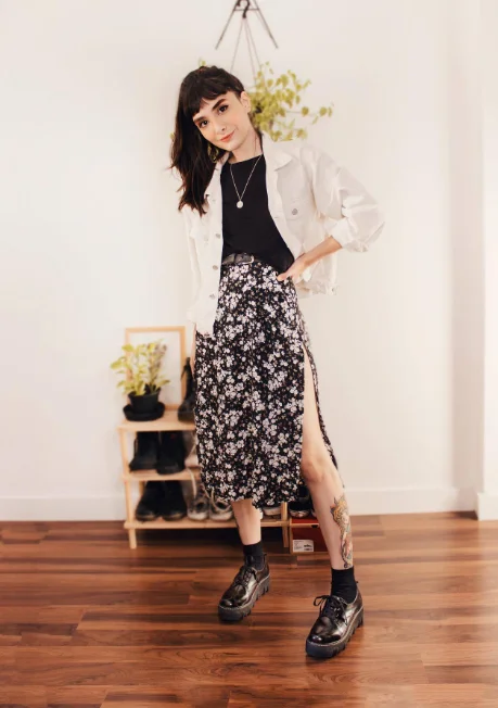 leopard print high waist stretch split long A skirt linen skirt relaxed