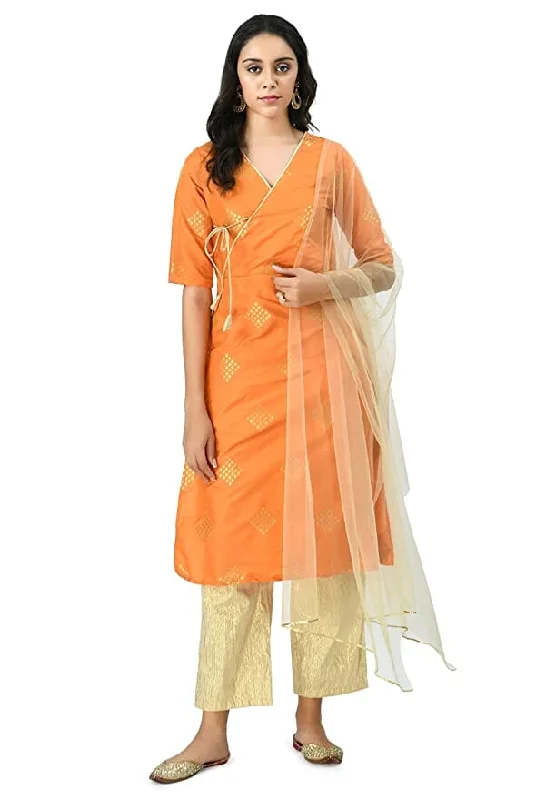 Bahrupiya Clothing Embellished Straight Kurta Set with Pant & Net Dupatta Set for Women Stylish Elastic Waist Pants