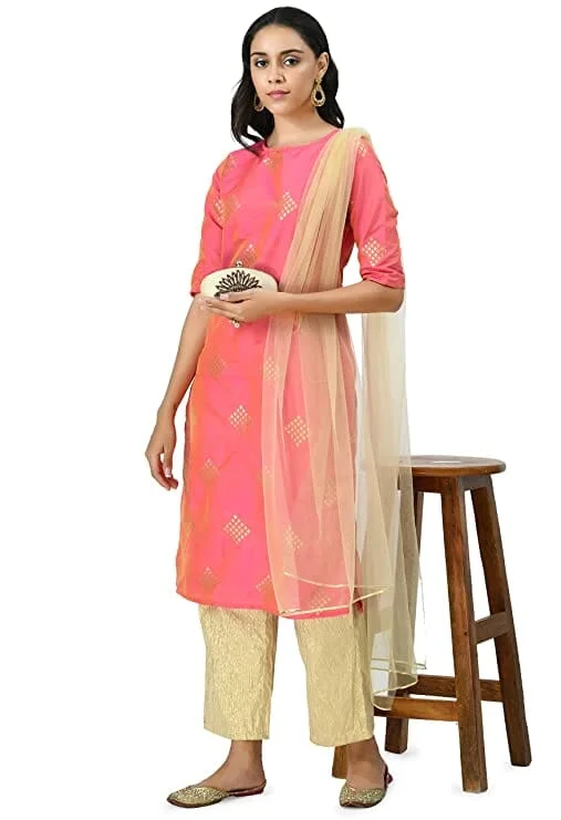 Bahrupiya Clothing Embellished Straight Kurta Set with Straight Pant & Dupatta Set for Women Lightweight Jogger Pants