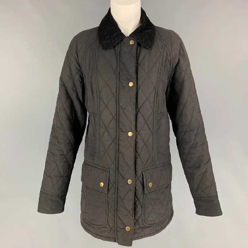 BARBOUR Size 8 Black Waxed Cotton Quilted Jacket Mesh Jacket Canvas Jacket Denim Jacket BARBOUR Size 8 Black Waxed Cotton Quilted Jacket Mesh Jacket Canvas Jacket Denim Jacket