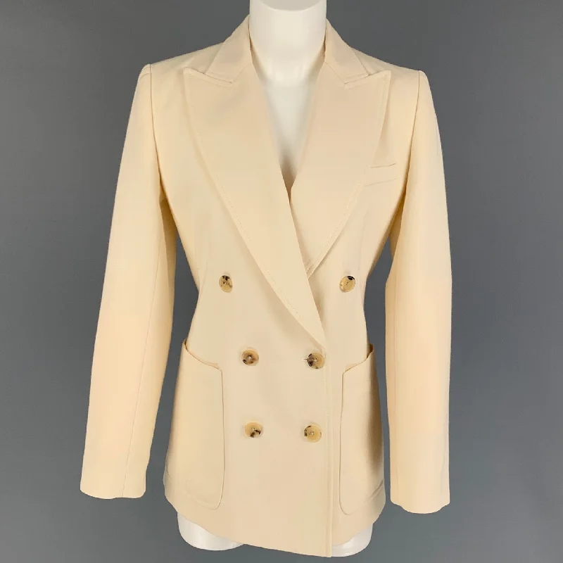 BELLA FREUD Size 8 Cream Wool Tweed Double Breasted Jacket Knit Fabric Woven Fabric Fleece Fabric BELLA FREUD Size 8 Cream Wool Tweed Double Breasted Jacket Knit Fabric Woven Fabric Fleece Fabric