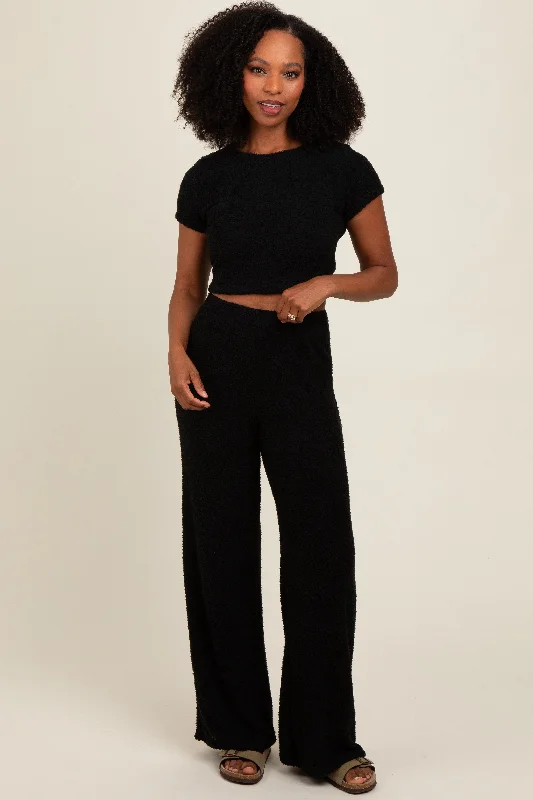 Black Short Sleeve Pant Lounge Set Formal Dress Pants