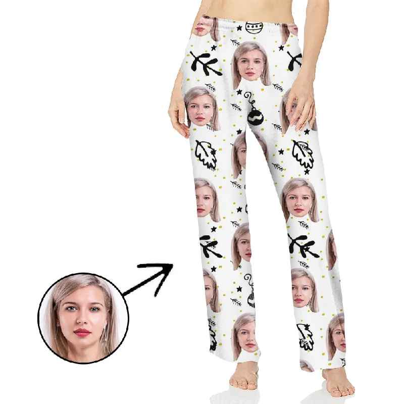 Custom Photo Pajamas Pants For Women All Over Leaf Comfy Zip-Up Pants